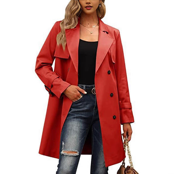 Damen Eleganter Trenchcoat mit doppelter Knopfleiste und schickem Kragen Stilzeits