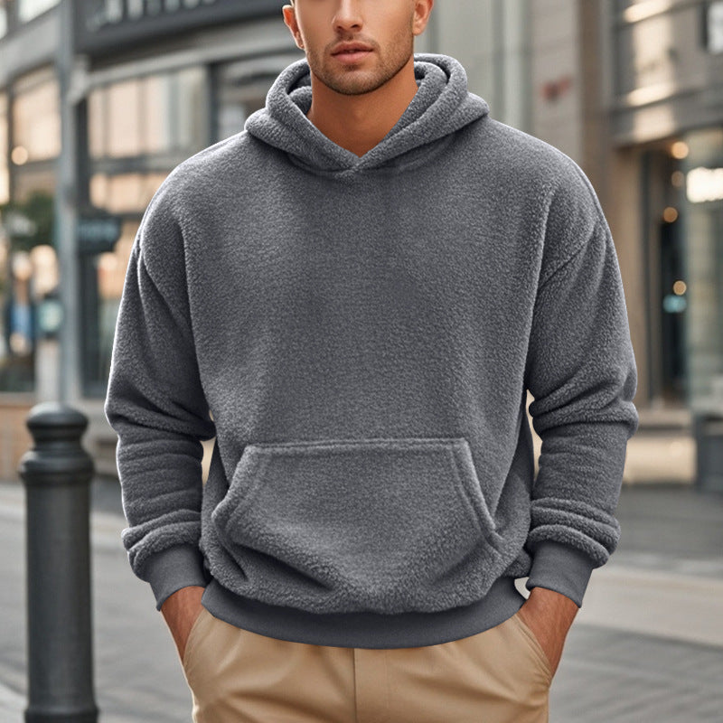 Herren Hoodie aus kuscheligem Teddy-Fleece mit Kängurutasche und breiten Bündchen Stilzeits