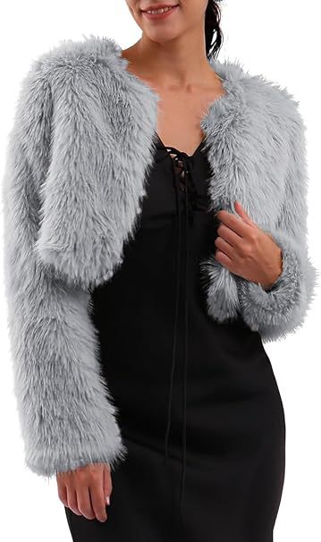 Damen Flauschige Kurzjacke mit offenem Schnitt Stilzeits