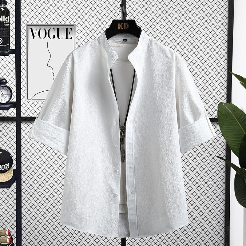 Herren Nizza Langarmhemd mit modernem Stehkragen und strukturiertem Gewebe Stilzeits