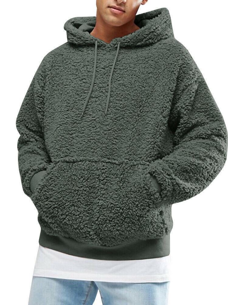 Herren Lässiger Teddy-Fleece Hoodie mit praktischen Kängurutaschen und verstellbarem Kordelzug Stilzeits
