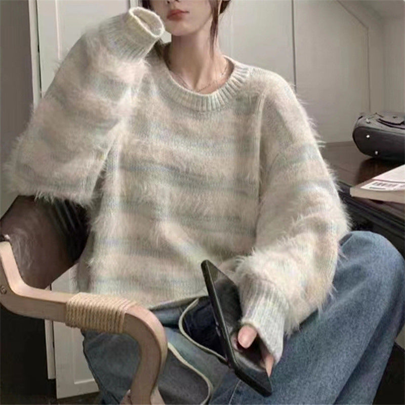 Damen Kuscheliger Strickpullover mit trendigem Farbverlauf und voluminösen Ärmeln Stilzeits