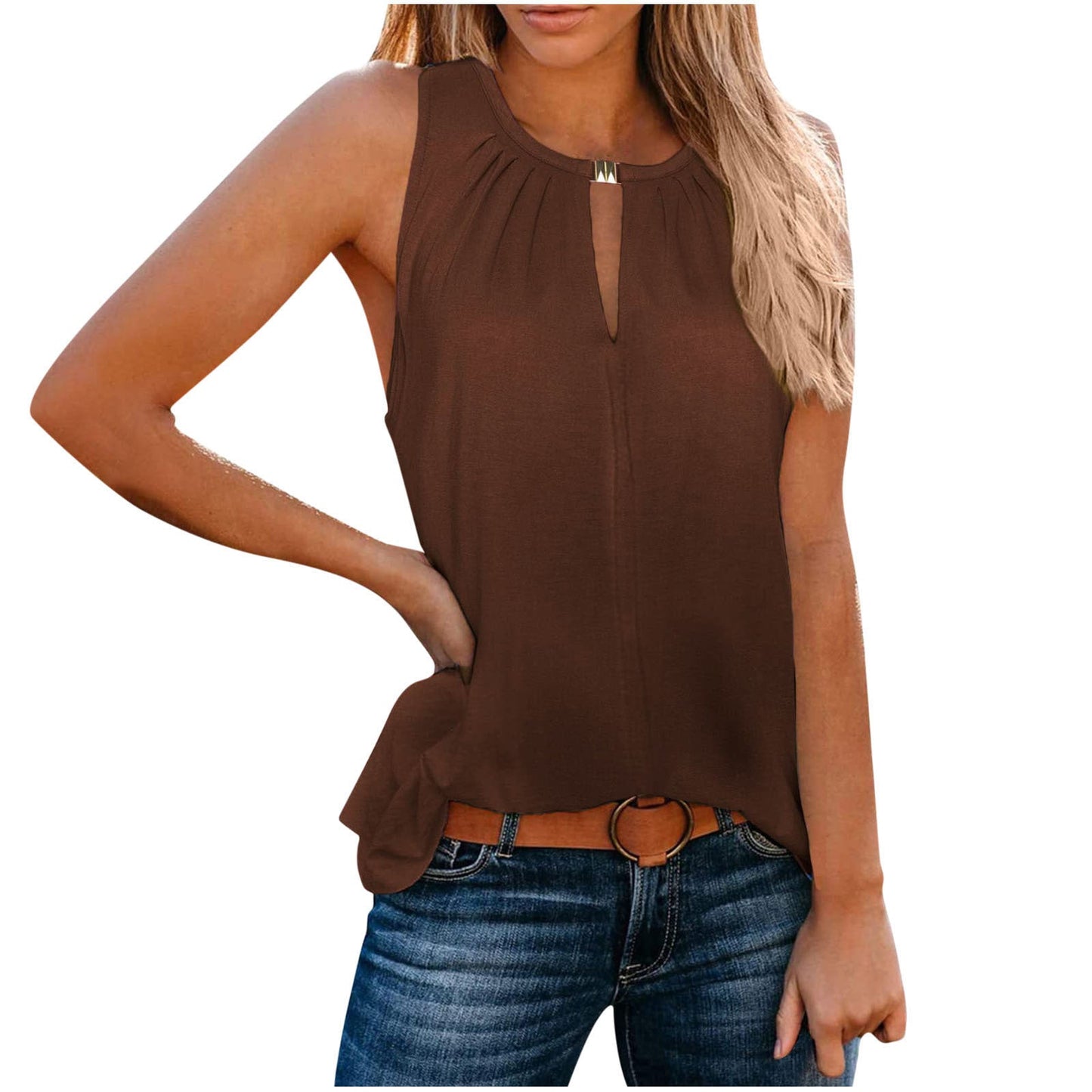 Damen Elegantes ärmelloses Oberteil mit dekorativem Ausschnitt und Falten Stilzeits