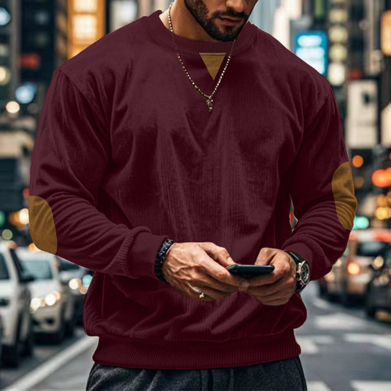 Herren gemütlicher Rundhals Pullover mit Ellbogenpatches Stilzeits
