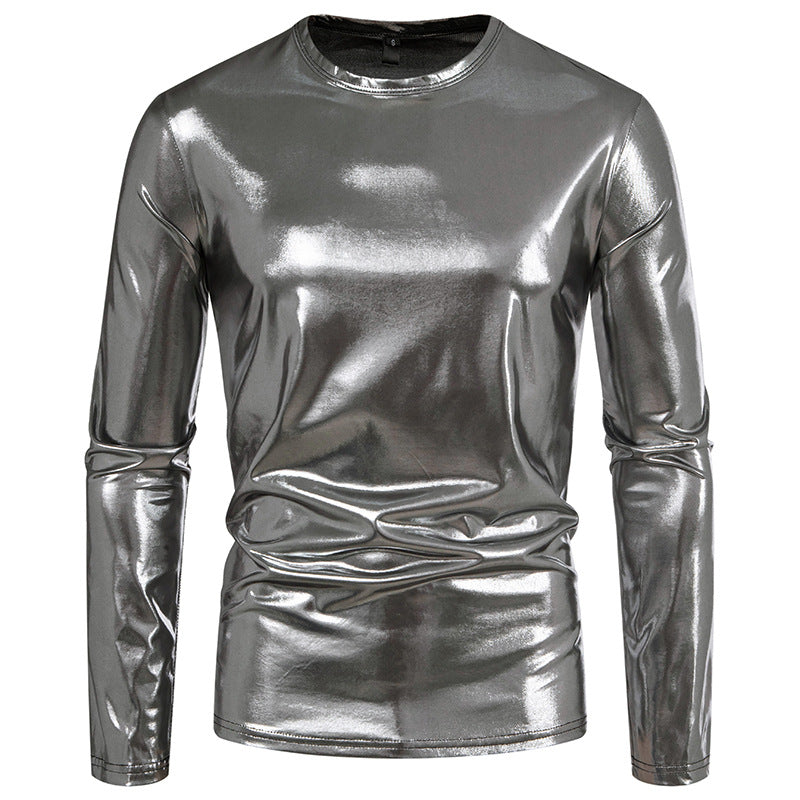 Herren Langarmshirt aus glattem, reflektierendem Material Stilzeits