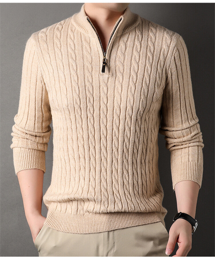Herren Pullover mit Zipper und strukturiertem Zopfmuster Stilzeits