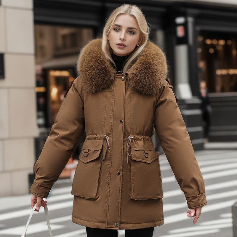 Damen warme Winterjacke mit abnehmbarem Pelzkragen Stilzeits