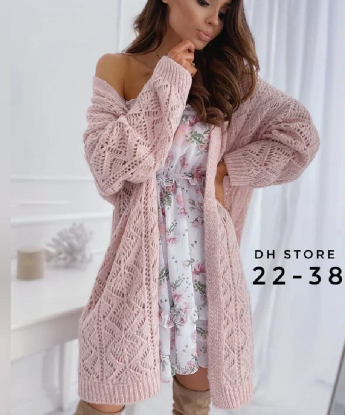 Damen Großer Strickcardigan mit Ajourmuster Stilzeits