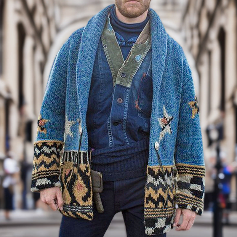 Herren Strickjacke mit einzigartigen Mustern und großer Kapuze Stilzeits