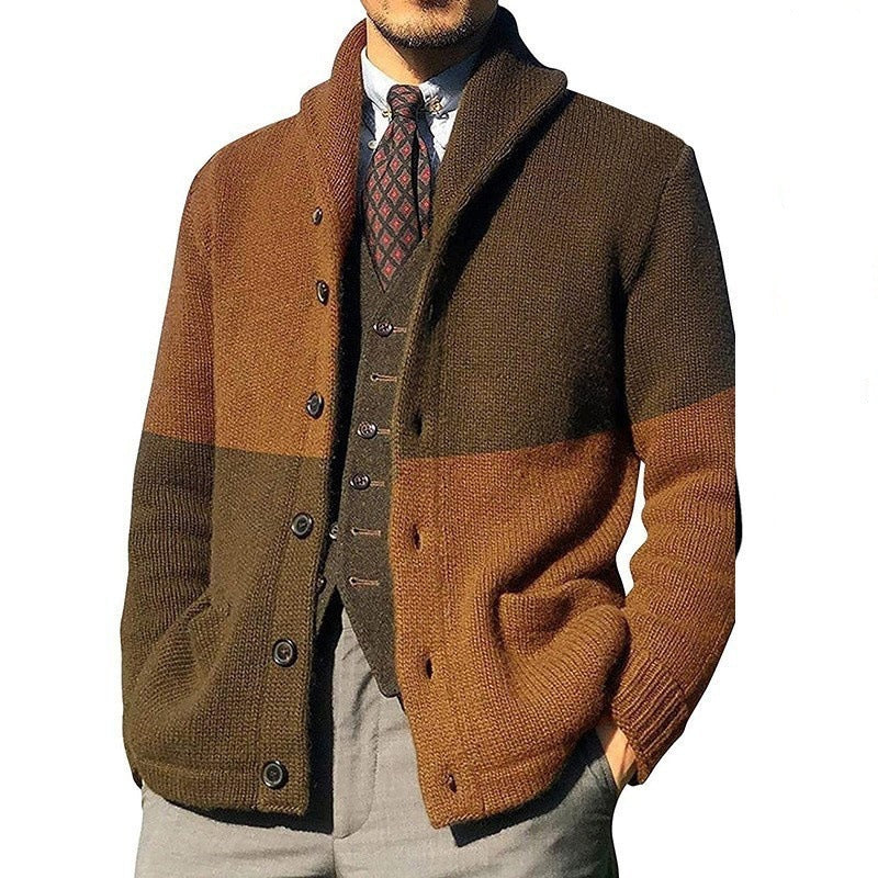 Herren Strickjacke mit modernem Schalkragen und durchgehendem Knopfverschluss Stilzeits