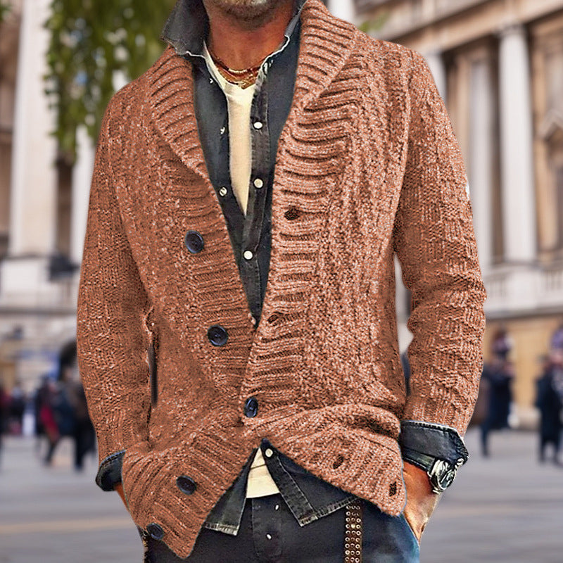 Herren Strickjacke mit großem Schalkragen und strukturiertem Design Stilzeits