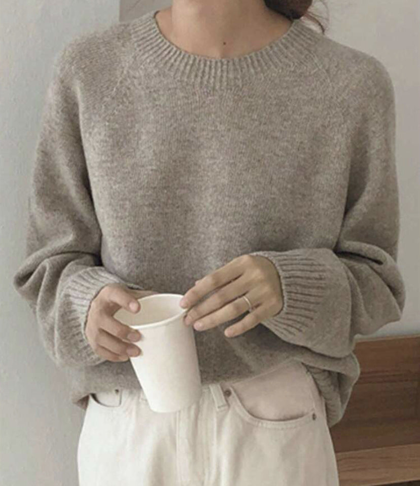 Damen Gemütlicher Rundhals-Pullover aus hochwertigem Stoff Stilzeits