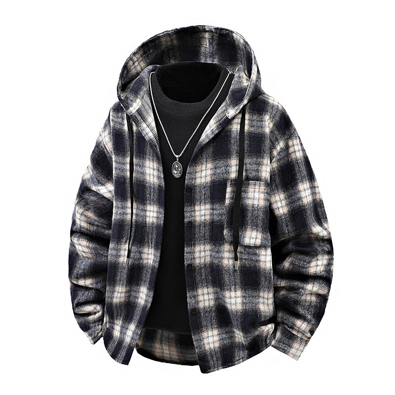 Herren lässige Karoschimmelhülle mit Kapuze und Knopfdesign Stilzeits