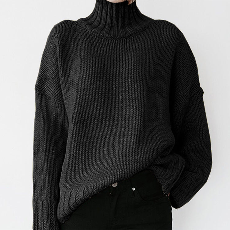 Damen Grober Strickpullover mit hohem Kragen und lässigem Schnitt Stilzeits