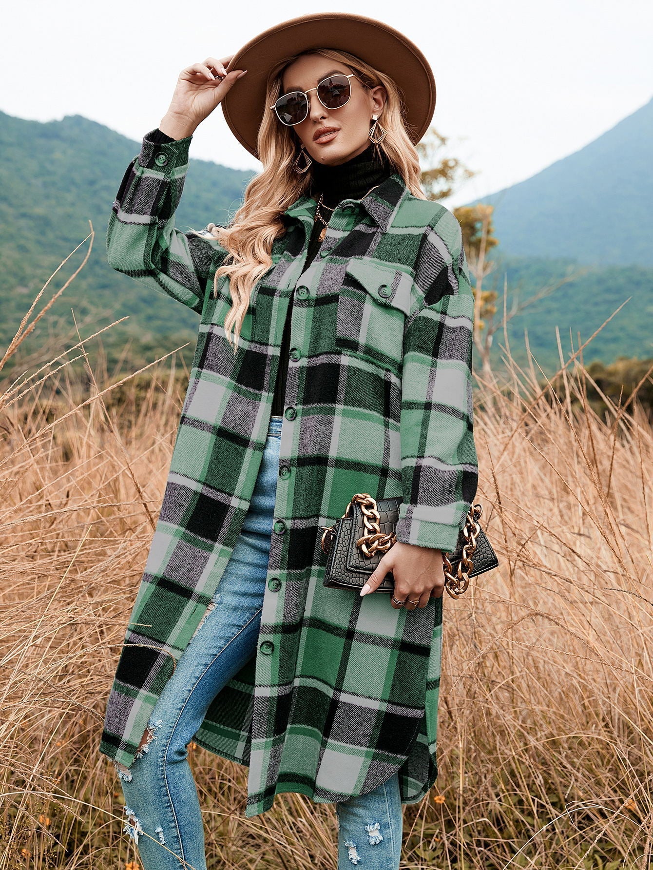 Damen Flanellhemd-Kleid mit Karomuster Stilzeits