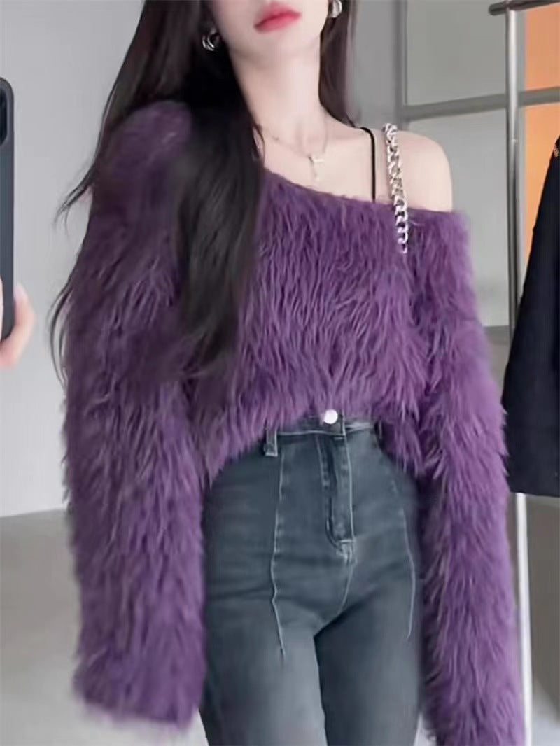 Damen Flauschiger Pullover mit lockerem Schnitt und weichen Ärmeln Stilzeits