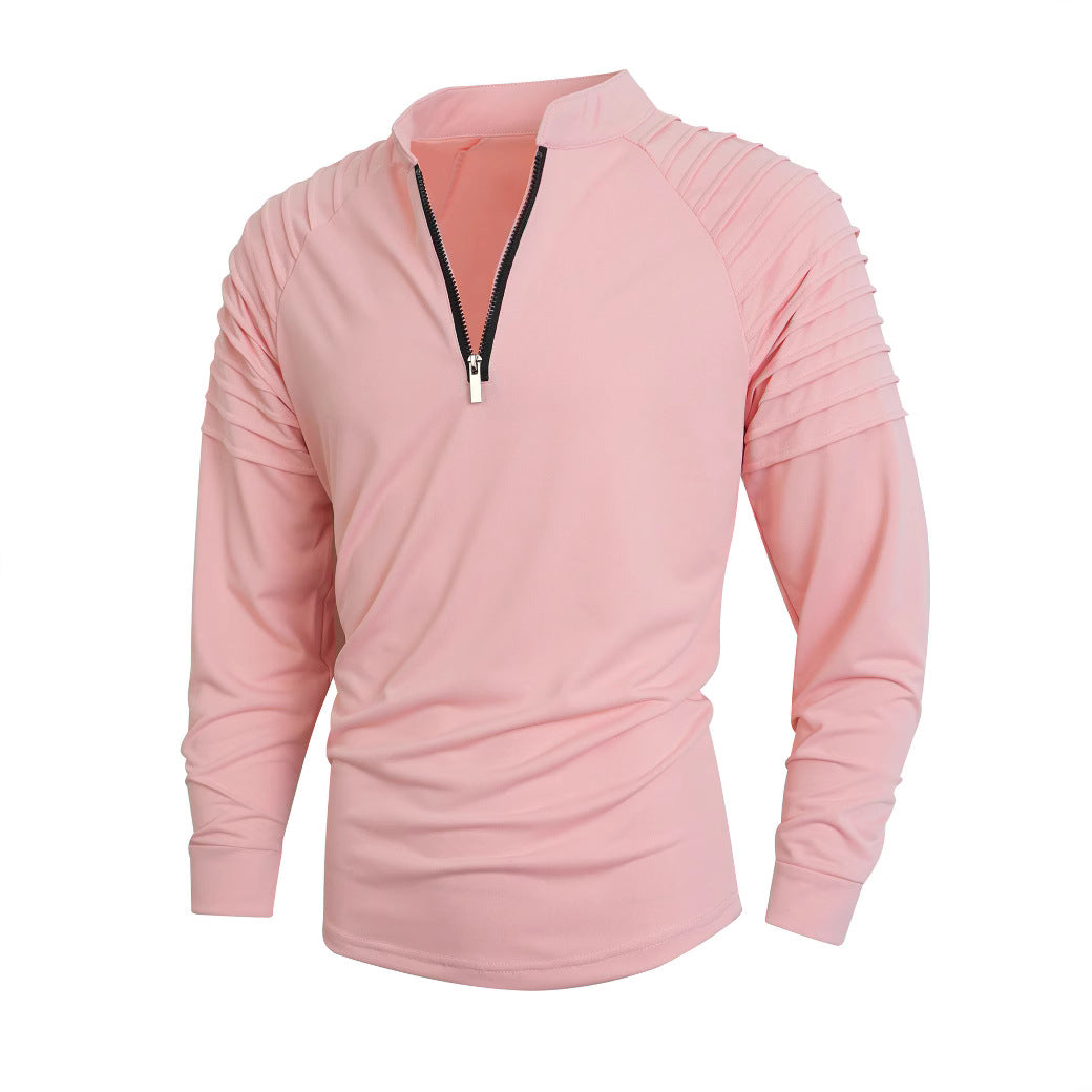 Herren Langarmshirt mit modernem Stehkragen und Reißverschluss Stilzeits