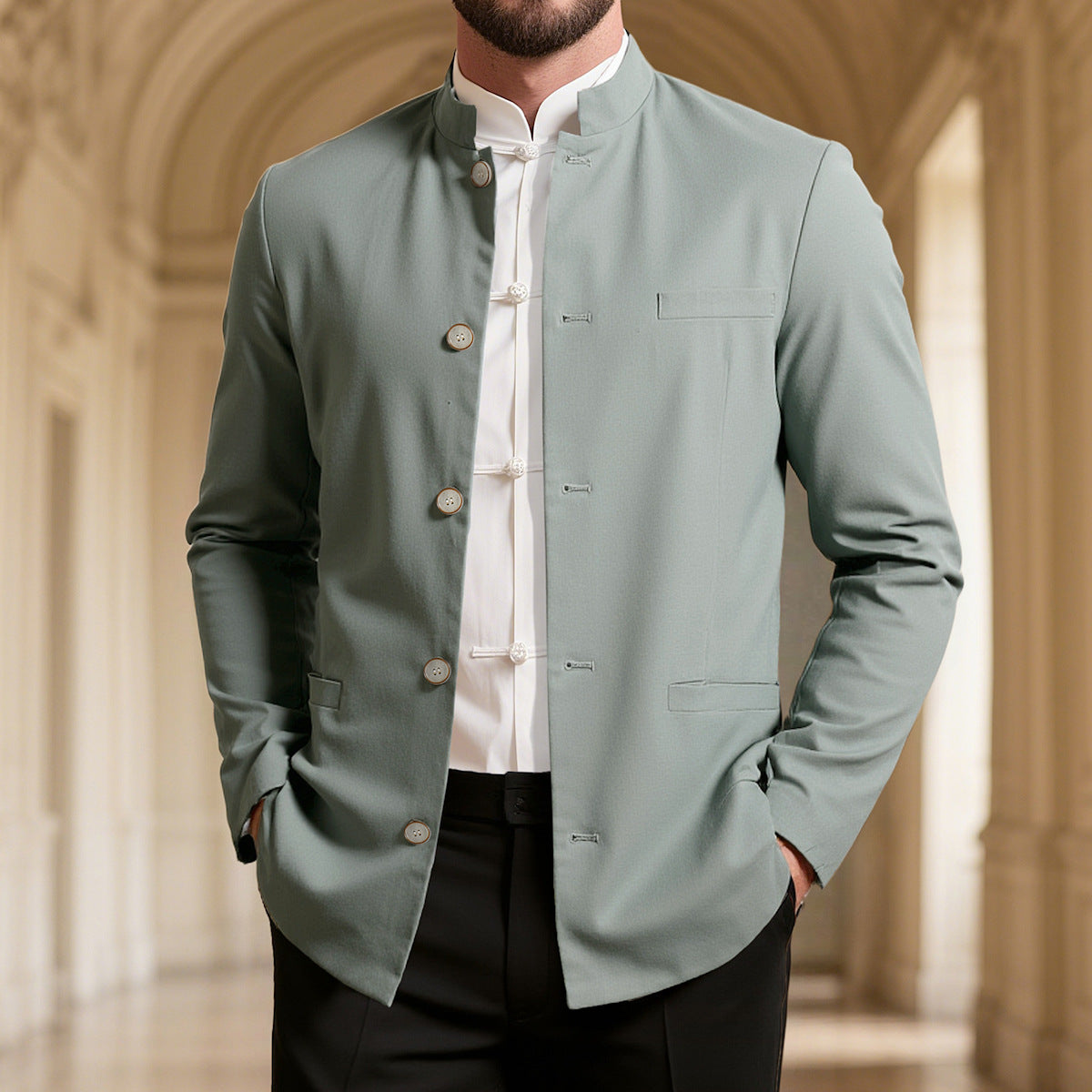 Herren modischer Stehkragenblazer Stilzeits