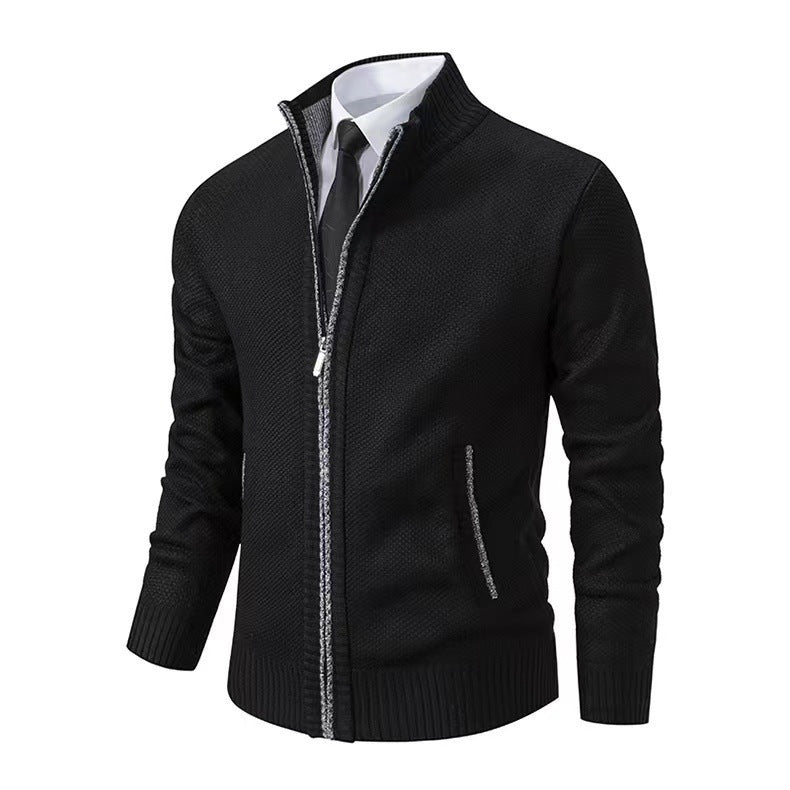 Herren modische Strickjacke mit hohem Kragen und eleganten Kontrastdetails Stilzeits