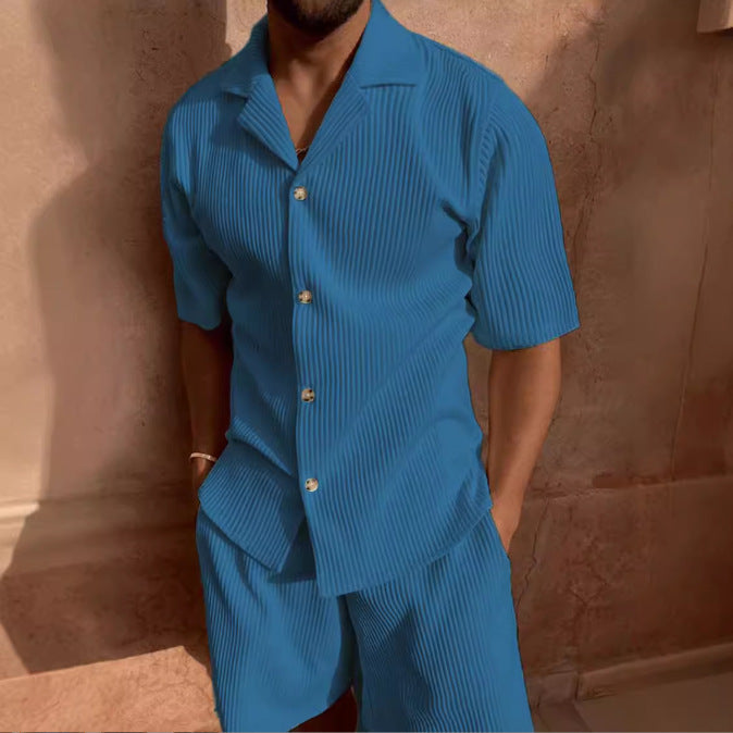 Herren Kurzarm Set aus atmungsaktivem Rippstoff mit moderne Knopfleiste Stilzeits