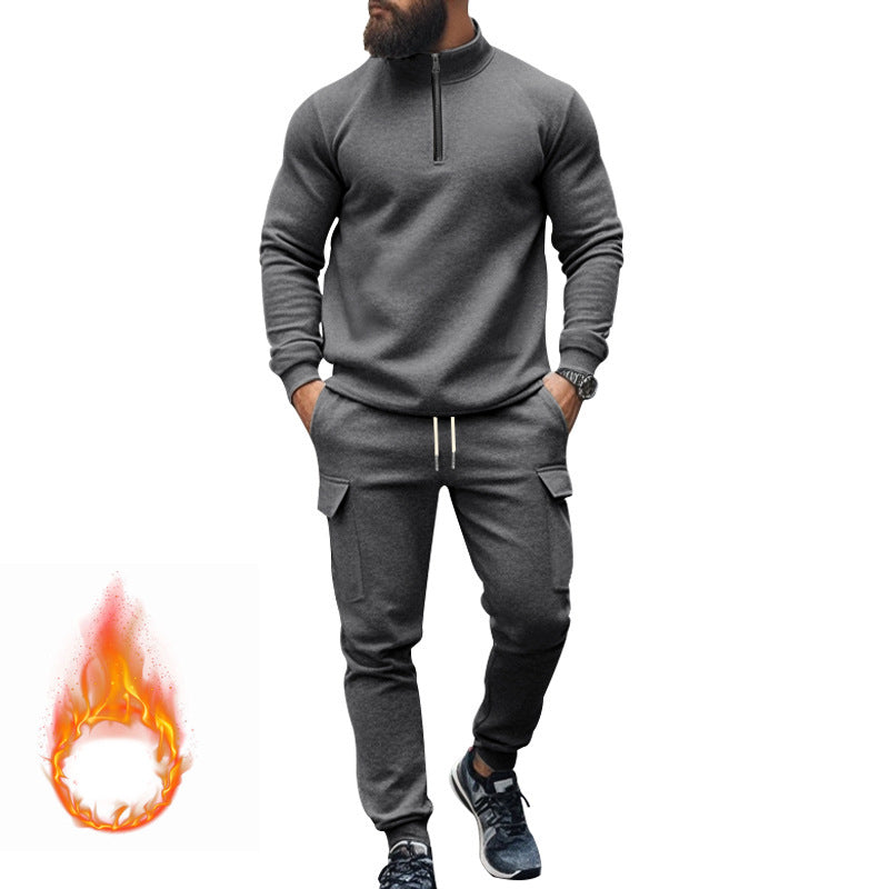 Herren Sportliches Fleece-Set mit funktionalem Reißverschluss und Cargo-Hosen Stilzeits