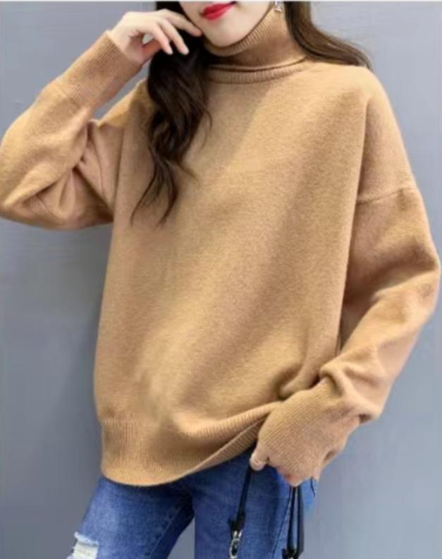 Damen Oversized Pullover mit hohem Kragen und Puffärmeln Stilzeits