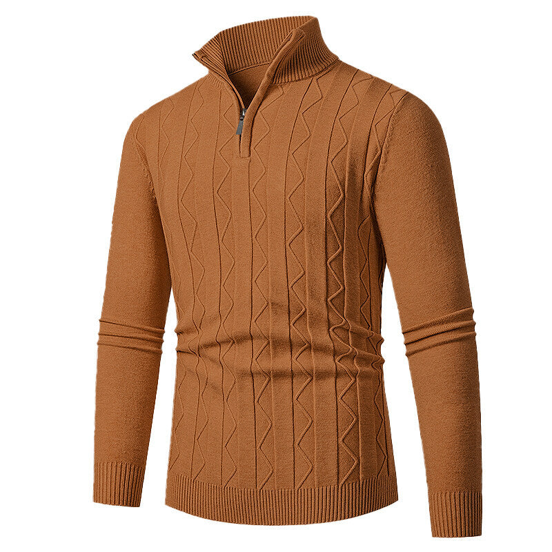 Herren Strickpullover mit stylischem Reißverschluss und Zopfmuster Stilzeits