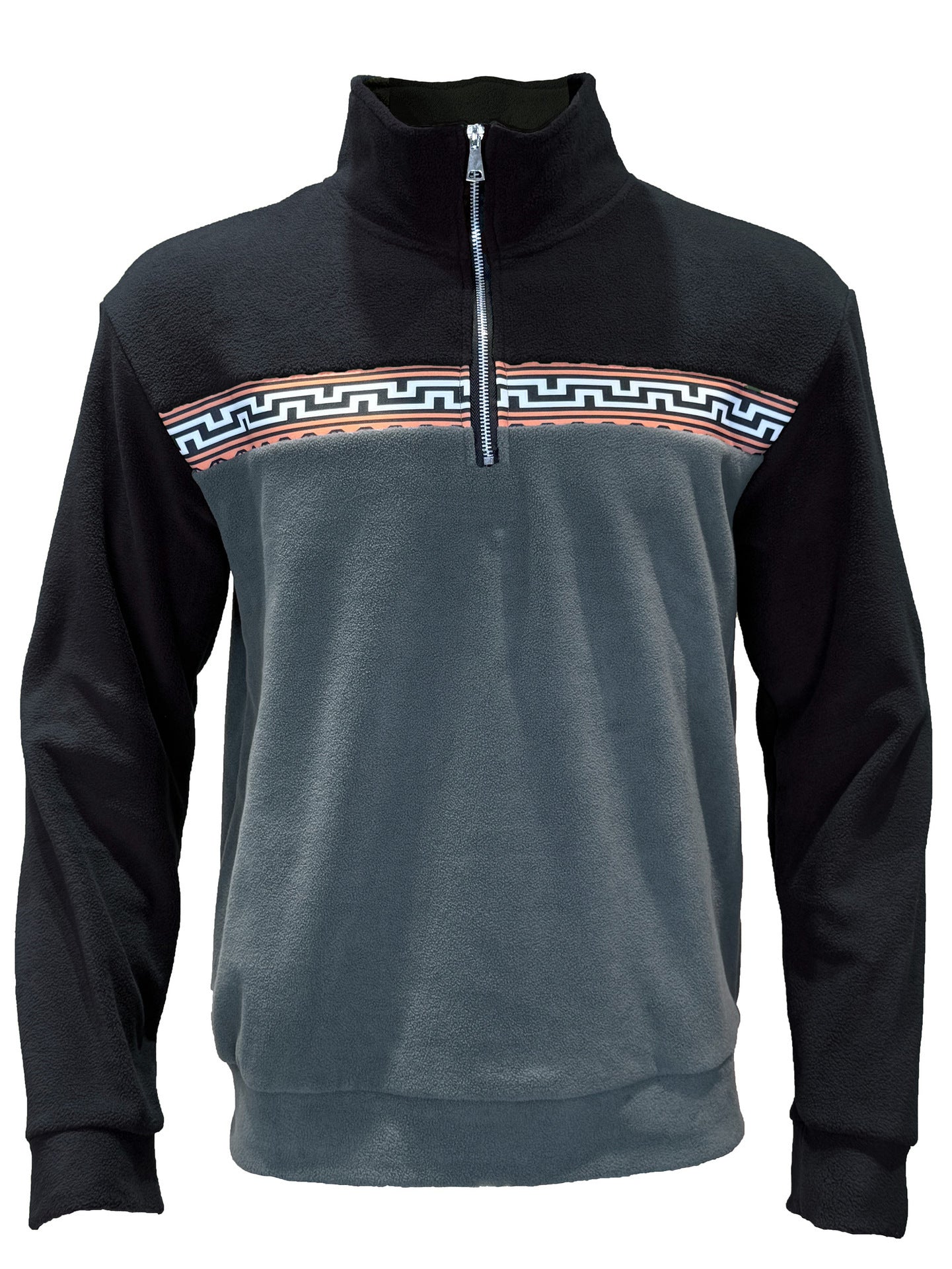Herren Fleece-Pullover mit stylishem Stehkragen und farblich abgesetztem Muster Stilzeits