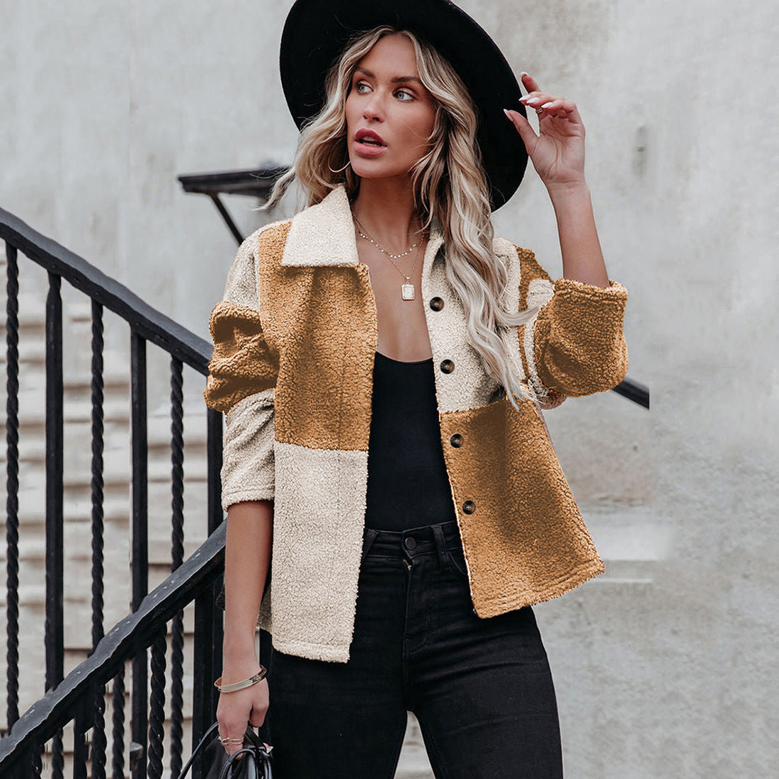 Damen Gemütliche Teddyjacke mit Statement-Kragen Stilzeits