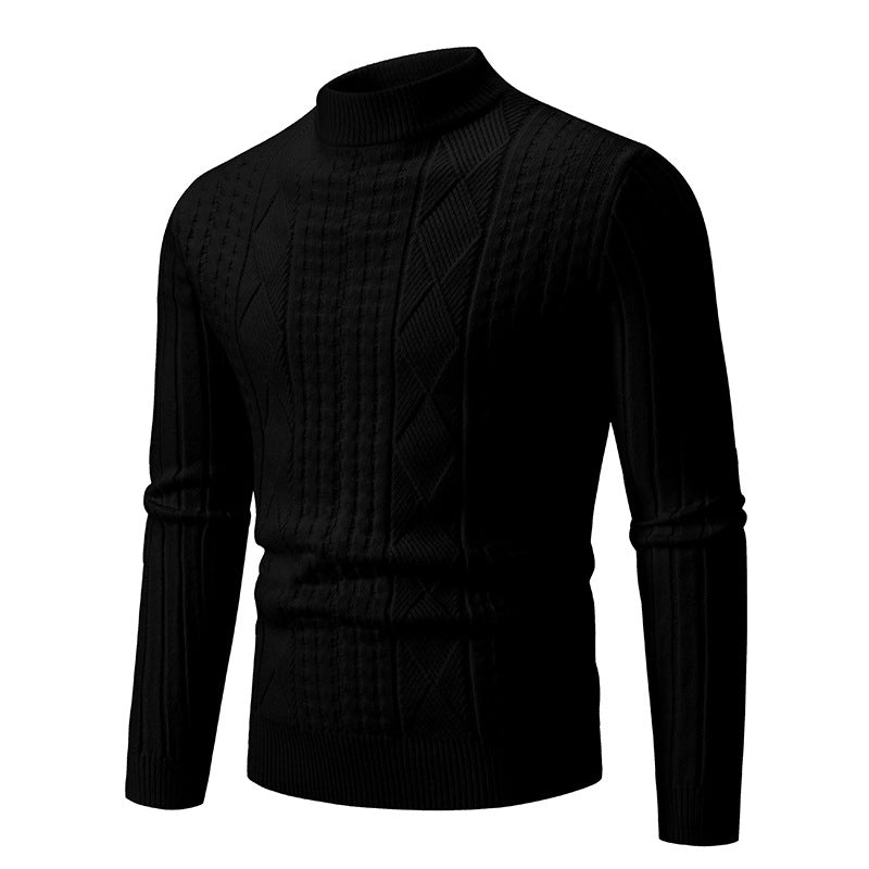 Herren Grobstrickpullover mit modernem Zopfmuster und hohem Kragen Stilzeits