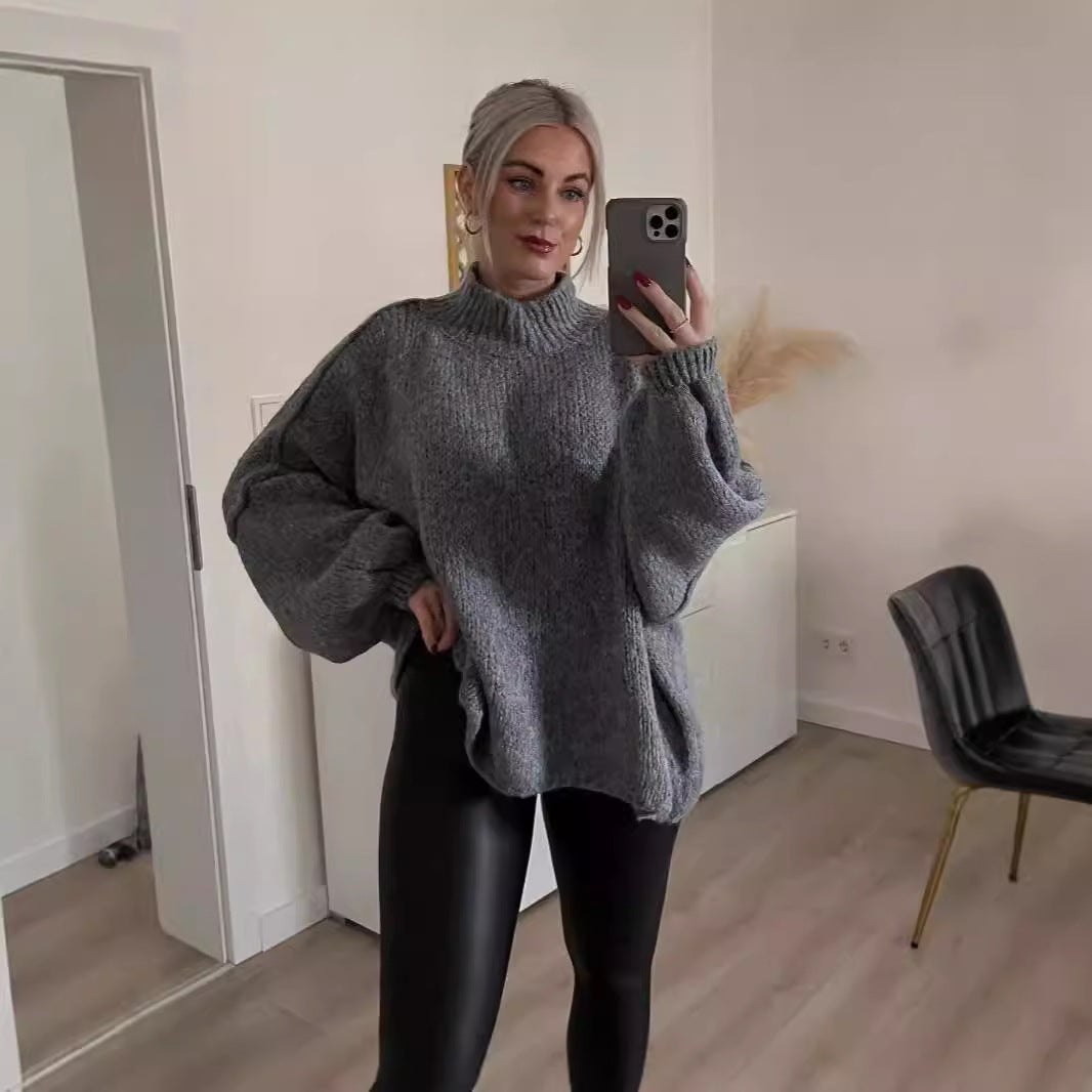 Damen kuscheliger Oversize-Pullover mit weiten Ärmeln und strukturiertem Strick Stilzeits