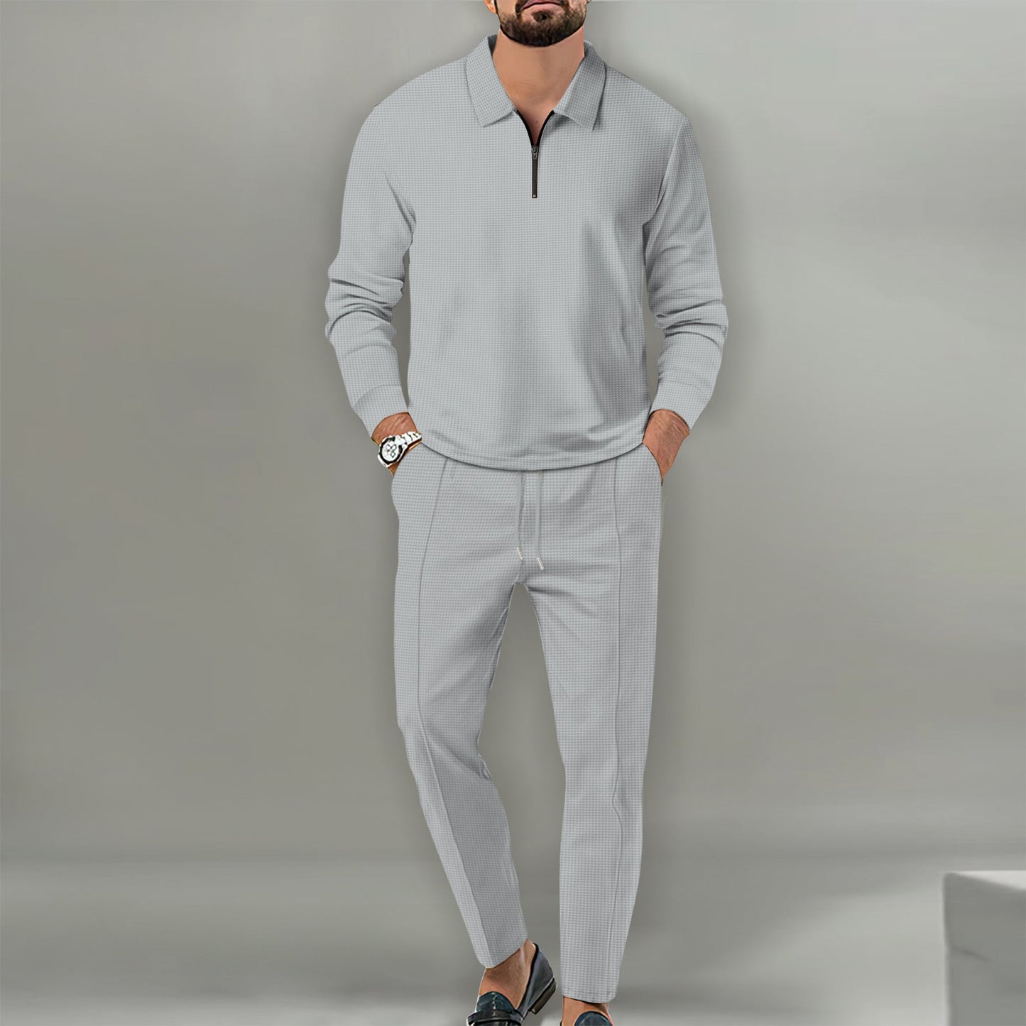 Herren Sportlicher Sweater mit Reißverschluss und eleganter Slim-Fit Hose Stilzeits