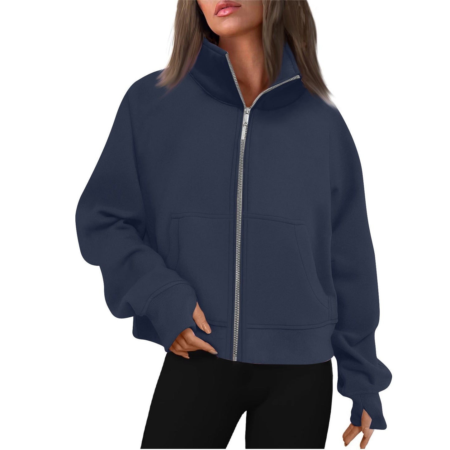 Damen bequeme Sweatjacke mit hohem Kragen Stilzeits