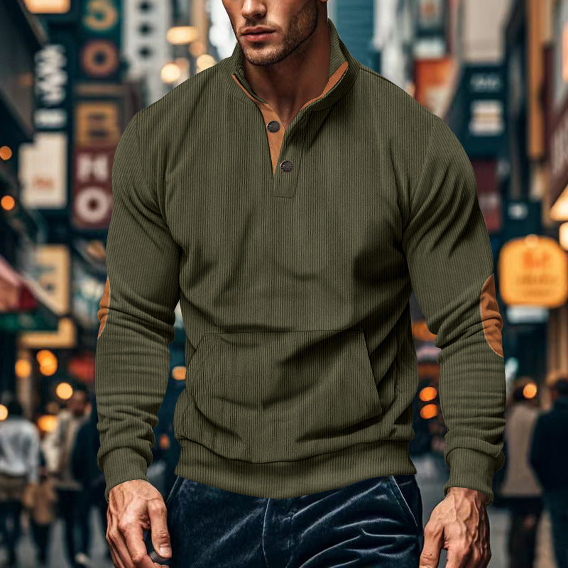 Herren lässiger Pullover mit Stehkragen und Knopfleiste Stilzeits