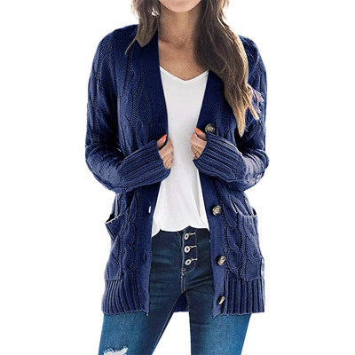Damen Strickjacke mit Zopfmuster und praktischen Taschen Stilzeits