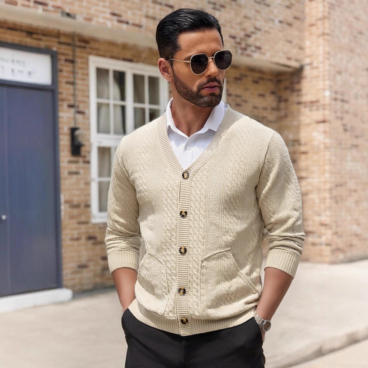 Herren Modischer Strickcardigan mit praktischen Taschen und einzigartiger Textur Stilzeits