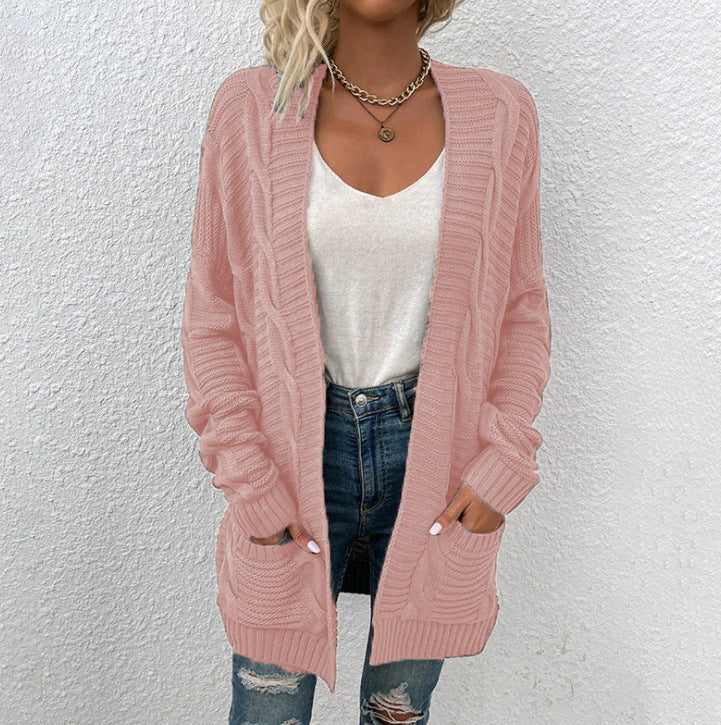 Damen Grobstrick-Cardigan mit großen Taschen und strukturiertem Design Stilzeits