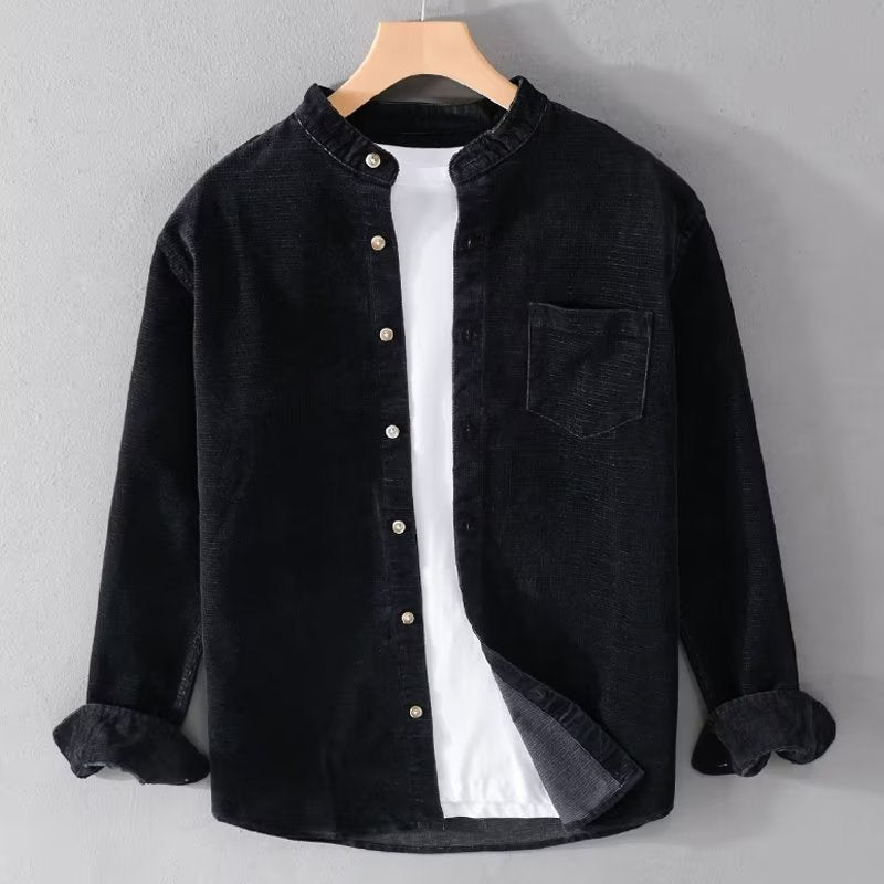 Herren Cordhemden mit Mandarin-Kragen und minimalistischem Design Stilzeits