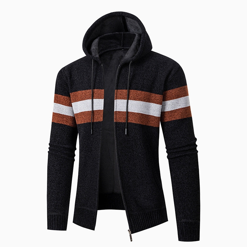 Herren lässiger Strickjacke mit Kapuze und Kontraststreifen Stilzeits