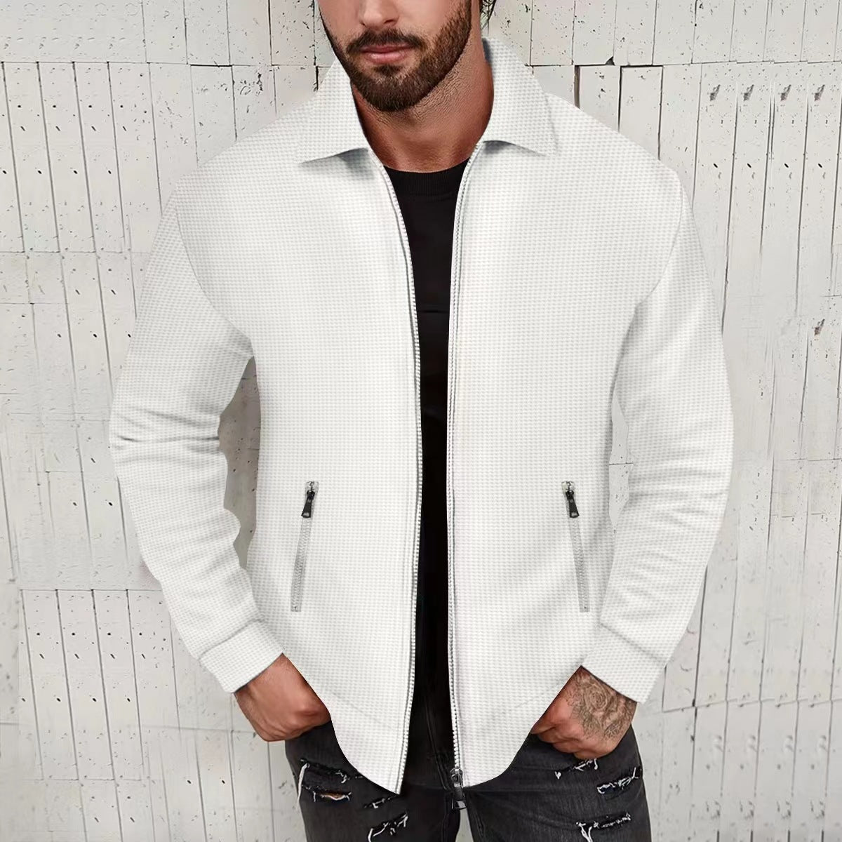 Herren lässige Zip-Jacke mit strukturiertem Design und praktischen Taschen Stilzeits