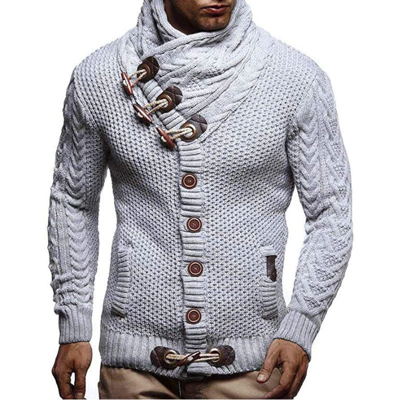 Herren Strickjacke mit asymmetrischem Kragen und einzigartigem Knopfdesign Stilzeits