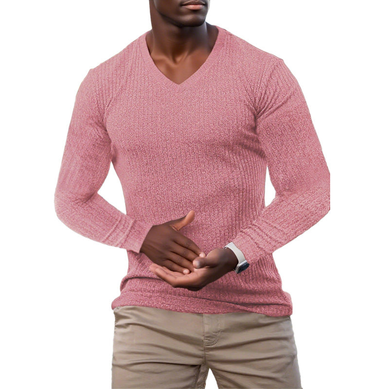 Herren elegantes V-Ausschnitt Pullover aus strukturiertem Strickmaterial Stilzeits