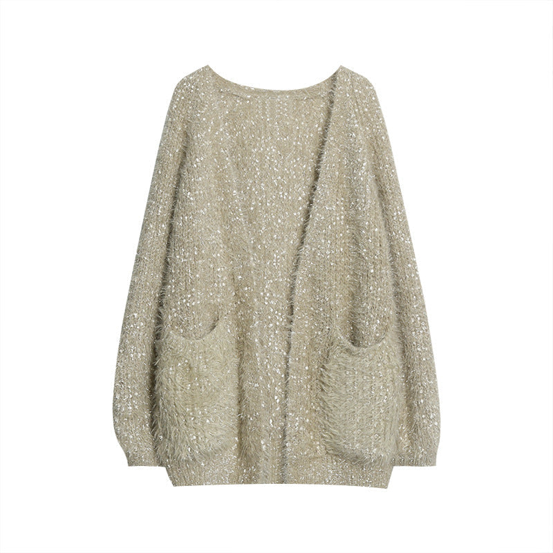 Damen glitzernde Strickjacke im modernen Casual-Look Stilzeits