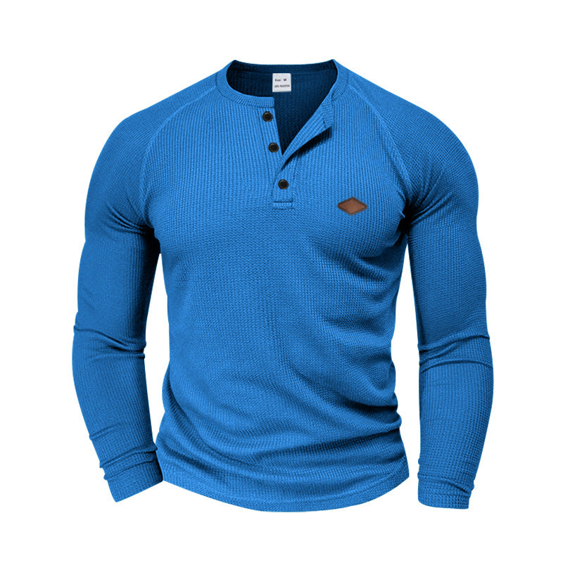 Herren langärmliges Henley-T-Shirt mit strukturiertem Gewebe und modischem Knopfdesign Stilzeits