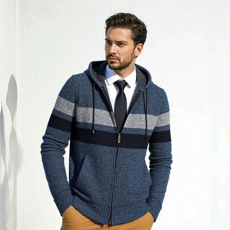 Herren Strickjacke mit Kapuze und modischem Zipper Stilzeits