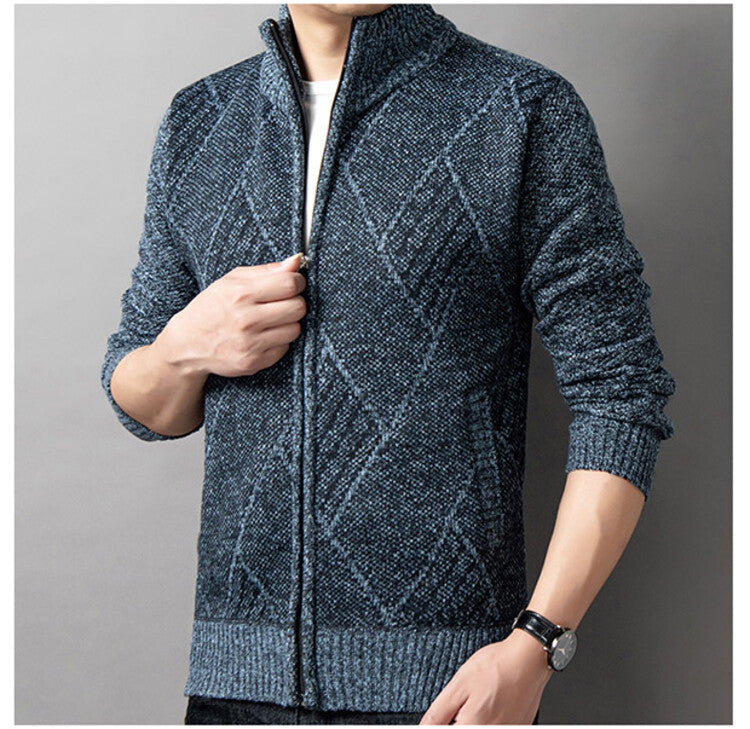 Herren Strickjacke mit modernem Zipper und grafischem Muster Stilzeits