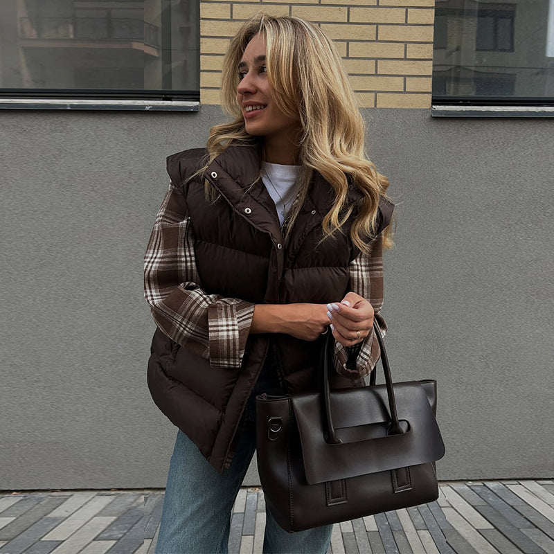 Damen gesteppte Weste mit gebürstetem Flanell-Hemd Stilzeits