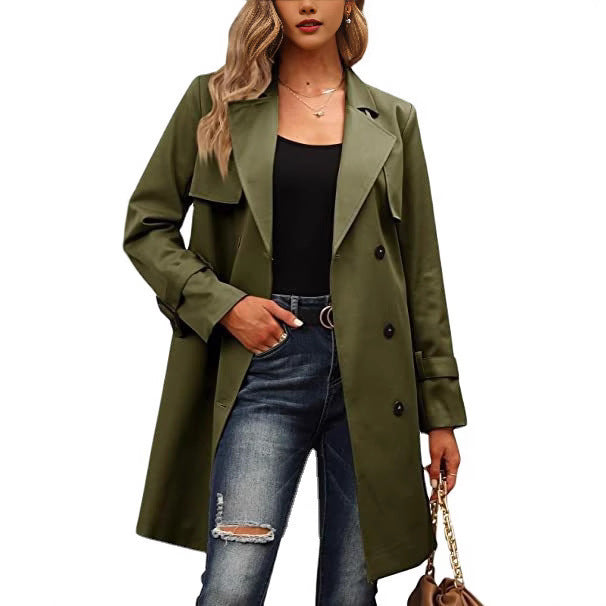 Damen Eleganter Trenchcoat mit doppelter Knopfleiste und schickem Kragen Stilzeits