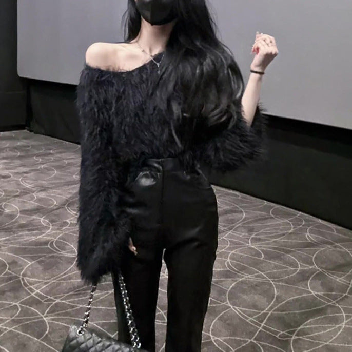 Damen Flauschiger Pullover mit lockerem Schnitt und weichen Ärmeln Stilzeits