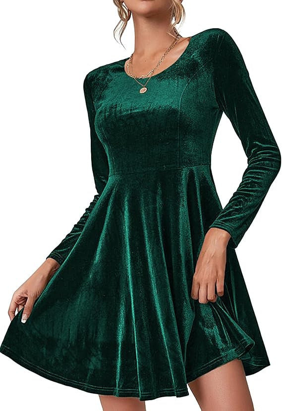 Damen Elegantes Samtkleid mit geschwungenem Saum und langen Ärmeln Stilzeits